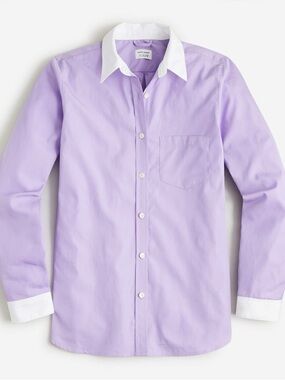 J. Crew X Marie Marot Lavender Button-Down Shirt with White Collar & Cuffs